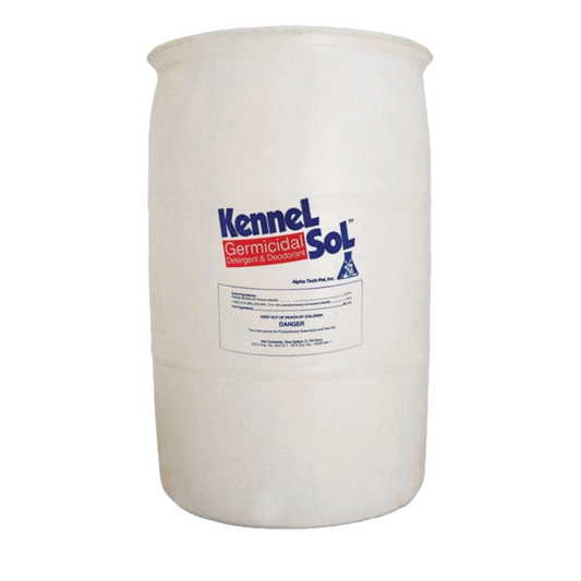 KennelSol® Cleaner - Kennel Detergent & Deodorant,"Large white plastic drum with front label"