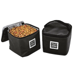Replacement Insulated Dog Food Carriers,"Two black insulated dog food carriers, one open with kibble inside"