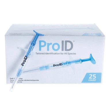 ProID® ISO Microchips,"Box with two blue plunger syringe applicators"