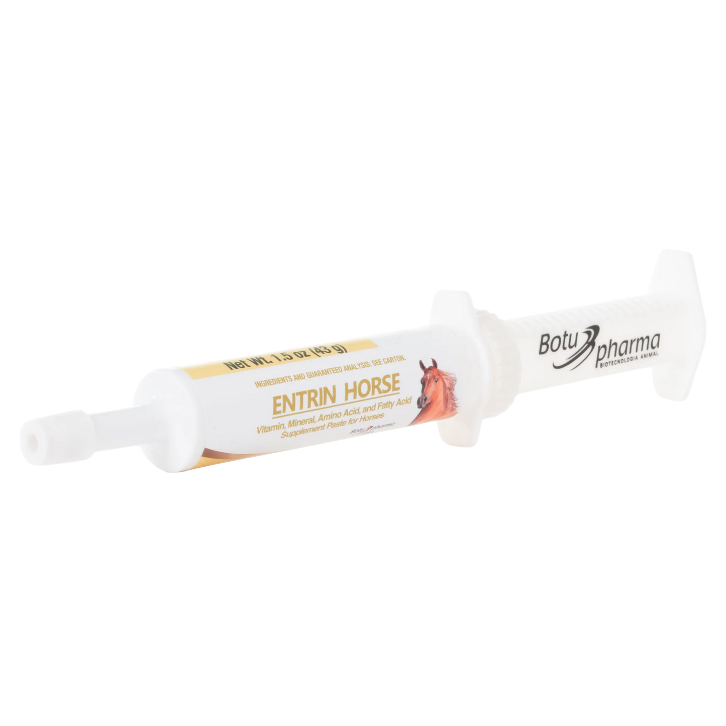 BotuMix Entrin Horse,"White oral paste syringe with plunger and cap"