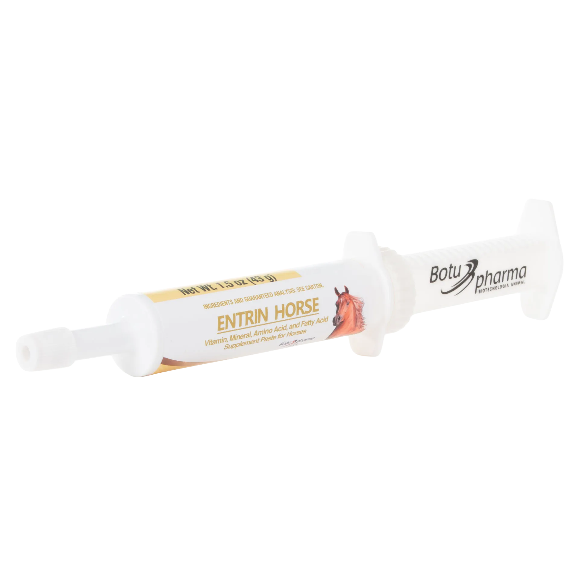 BotuMix Entrin Horse,"White oral paste syringe with plunger and cap"