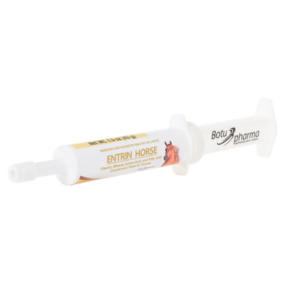 BotuMix Entrin Horse,"White oral paste syringe with plunger and cap"