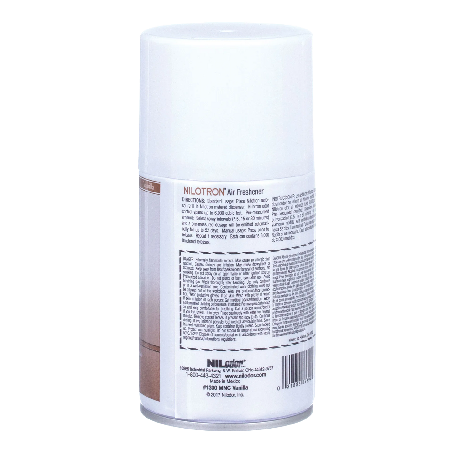 Nilodor Nilotron™ Designer Aerosols,"Back view of aerosol can with white cap and label"