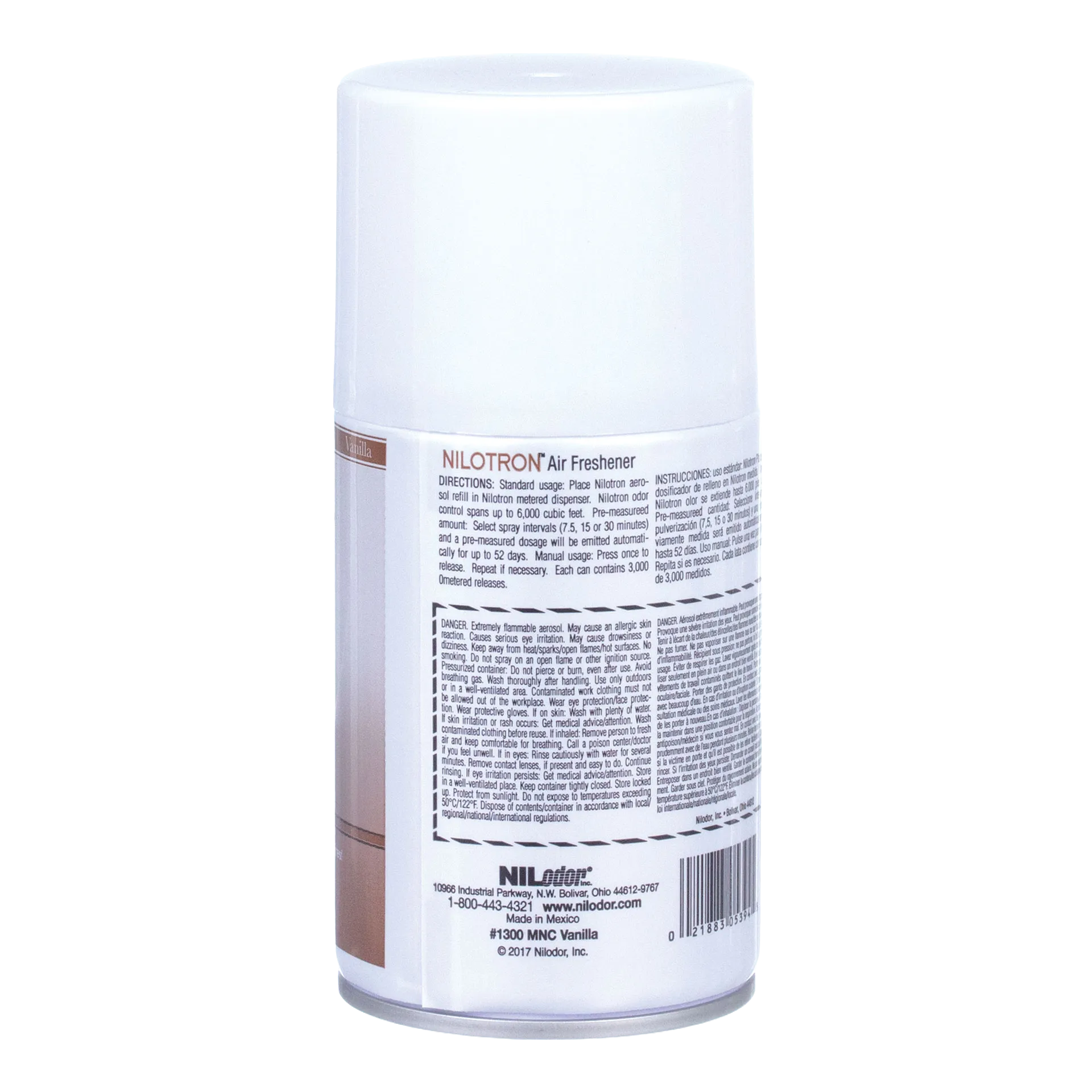 Nilodor Nilotron™ Designer Aerosols,"Back view of aerosol can with white cap and label"