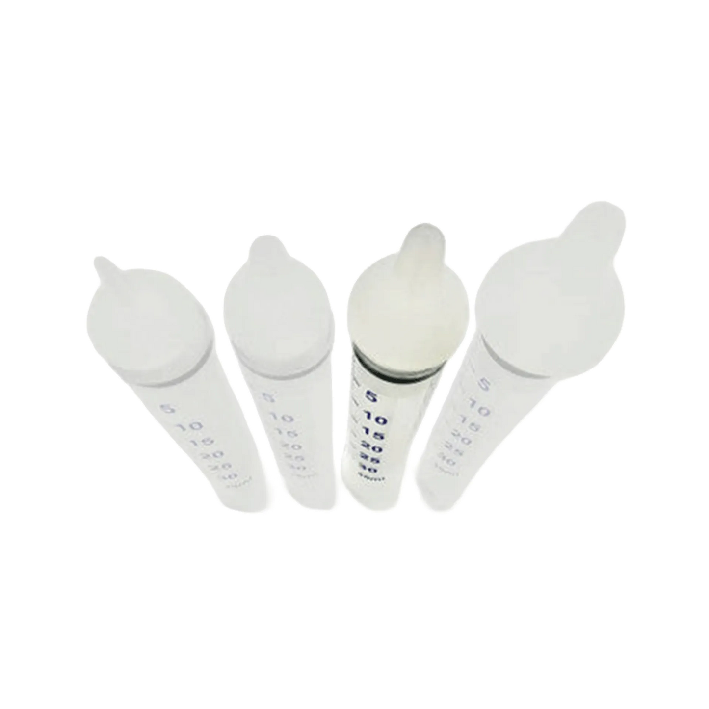 Puppywamer Latchons Syringe Nipple Feeders,"Four clear feeding syringes with white nipple tips"