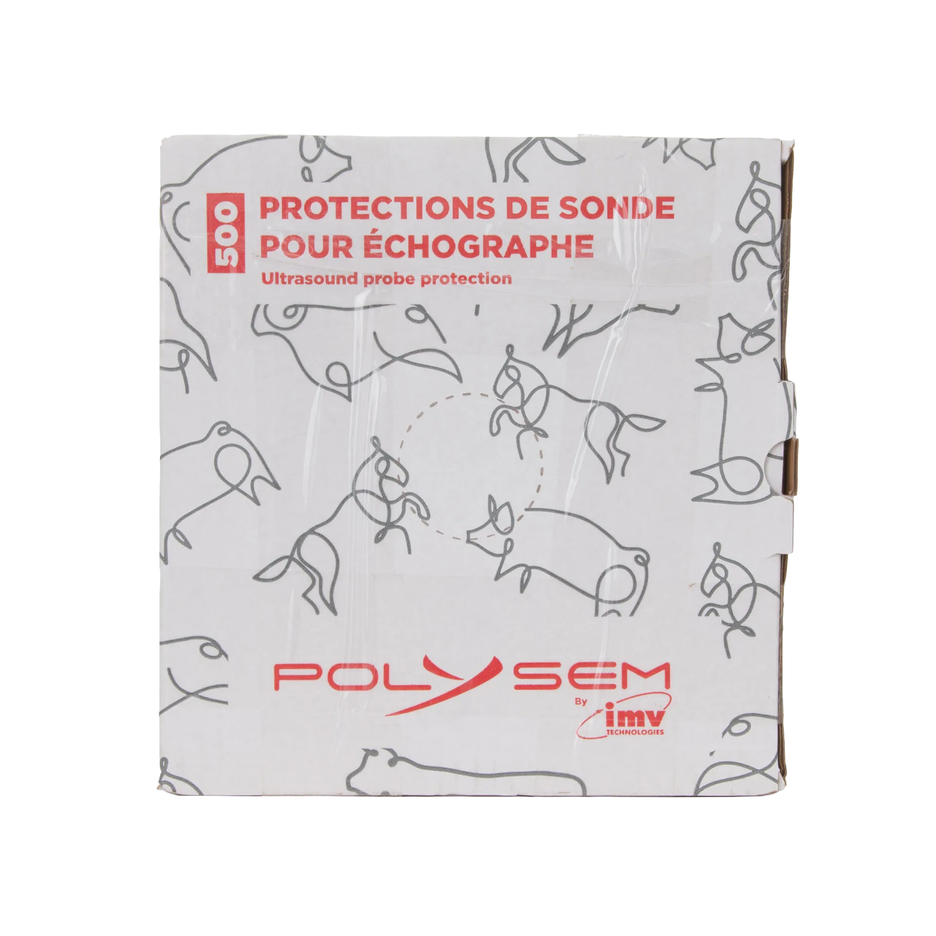 Ultrasound Probe Protector,"White product box with gray animal line drawings"