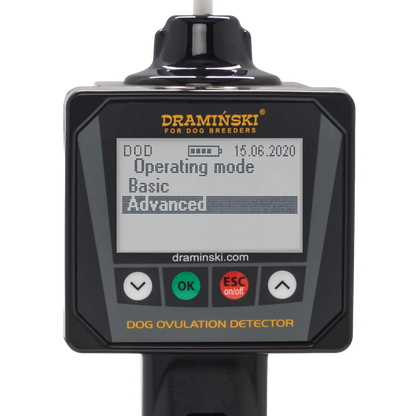 Draminski Dog Ovulation Detector,"Handheld detector close-up with display screen and buttons"