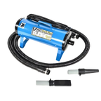 K-9 II Variable Speed Dog Dryer With FREE Water Peeler,"Blue dog dryer with hose and two nozzle attachments"