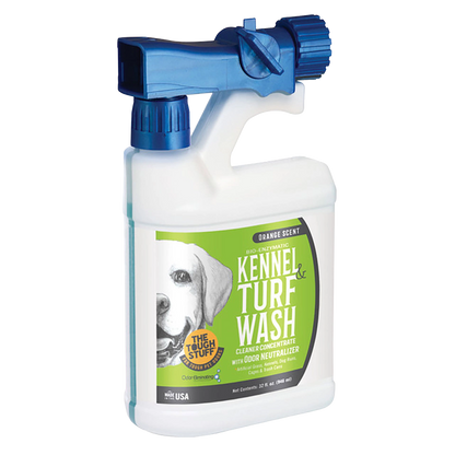 Bio-Enzymatic Kennel And Turf Wash Cleaner Concentrate With Odor Neutralizer,"White bottle with blue hose-end sprayer and green front label"