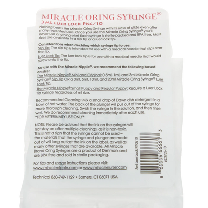 Miracle Nipple O-ring Syringe,"Back of sterile syringe package with barcode"