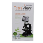 Celestron TetraView LCD Digital Microscope,"Product box with microscope image and built-in screen"