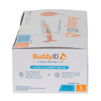 BuddyID®  ISO Microchip,"Box with syringe illustration and front panel view"