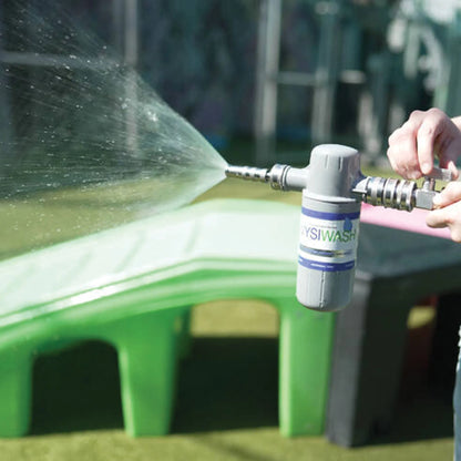 Wysiwash® Sanitizing System,"Hose sprayer attachment spraying a wide stream of water"