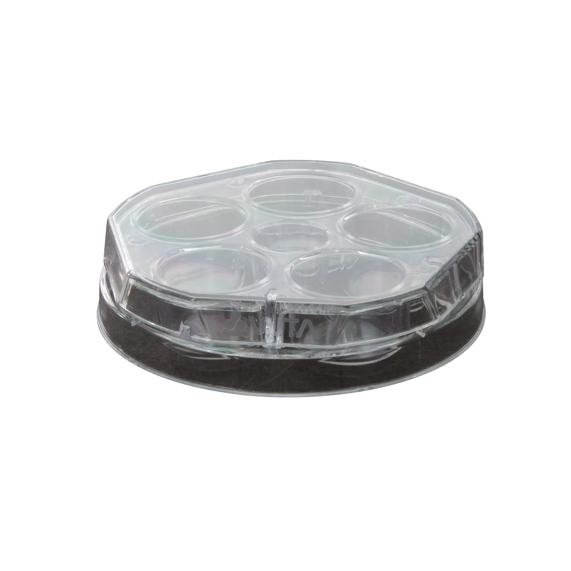 WTA 5 WELL DISHES,"Clear five-well dish with round center well and lid"