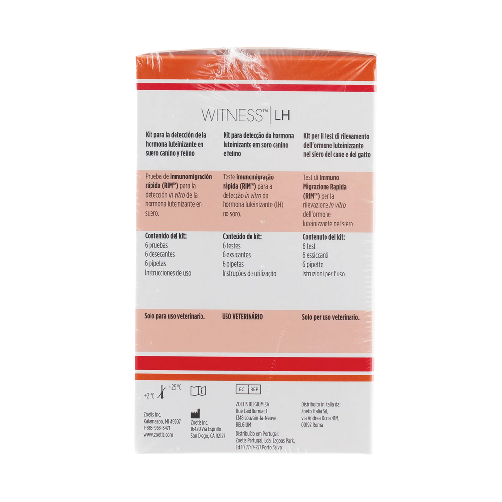 WITNESS™ LH Test Kit,"Back of test kit box with orange and red striped packaging"
