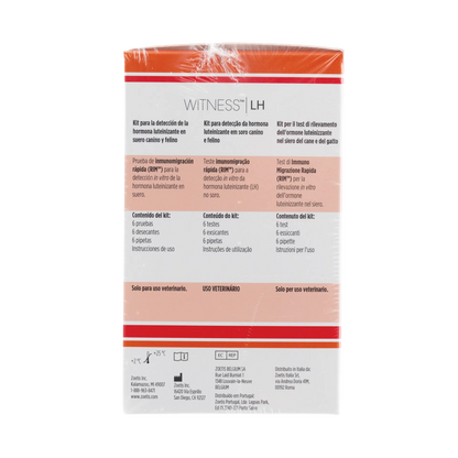WITNESS™ LH Test Kit,"Back of test kit box with orange and red striped packaging"