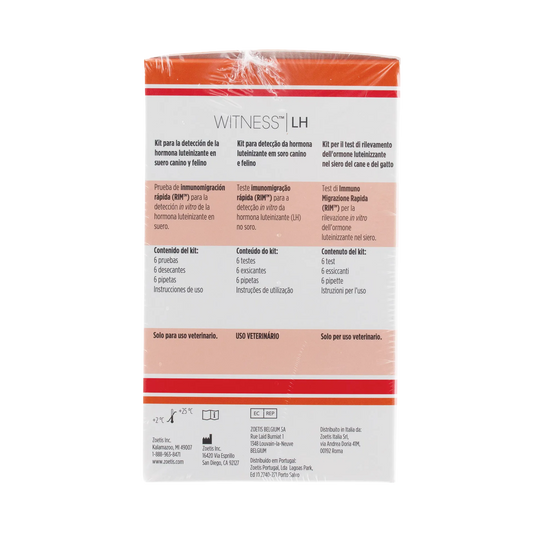 WITNESS™ LH Test Kit,"Back of test kit box with orange and red striped packaging"