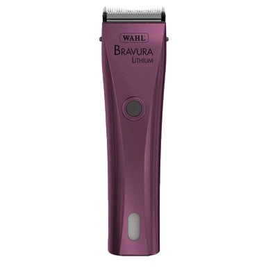 Wahl® Bravura® Lithium Ion Clipper,"Purple clipper front view with metal blade"