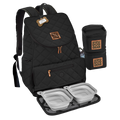 Weekender Backpack,"Black quilted backpack with food containers and collapsible bowls"