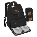 Weekender Backpack,"Black quilted backpack with food containers and collapsible bowls"