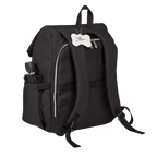 Ultimate Week Away Backpack,"Black backpack rear view with shoulder straps and luggage tag"
