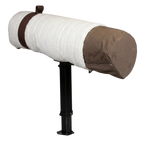 Quilted tunnel on black stand with brown end cap,"Quilted tunnel mounted on black stand with brown end cap"