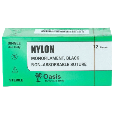 Nylon Monofilament Black Non-absorbable Suture,"Green and white suture box, front view"