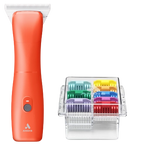 Emerge Clipper Orange with #30W Blade With FREE 8Pc Wide Comb Attachment Bundle by Andis,"Orange clipper with blade and clear case of eight guide combs"