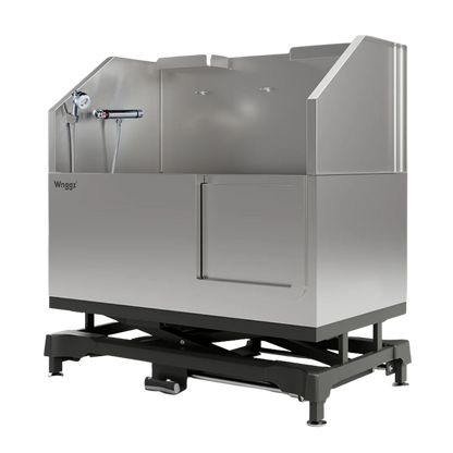Dog Grooming Electric Tub with Sliding Door by Waggz,"Stainless steel grooming tub with sliding front door and sprayer"