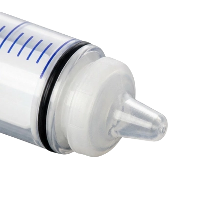 Puppywamer Latchons Syringe Nipple Feeders,"Close-up of syringe tip with clear feeding nipple"