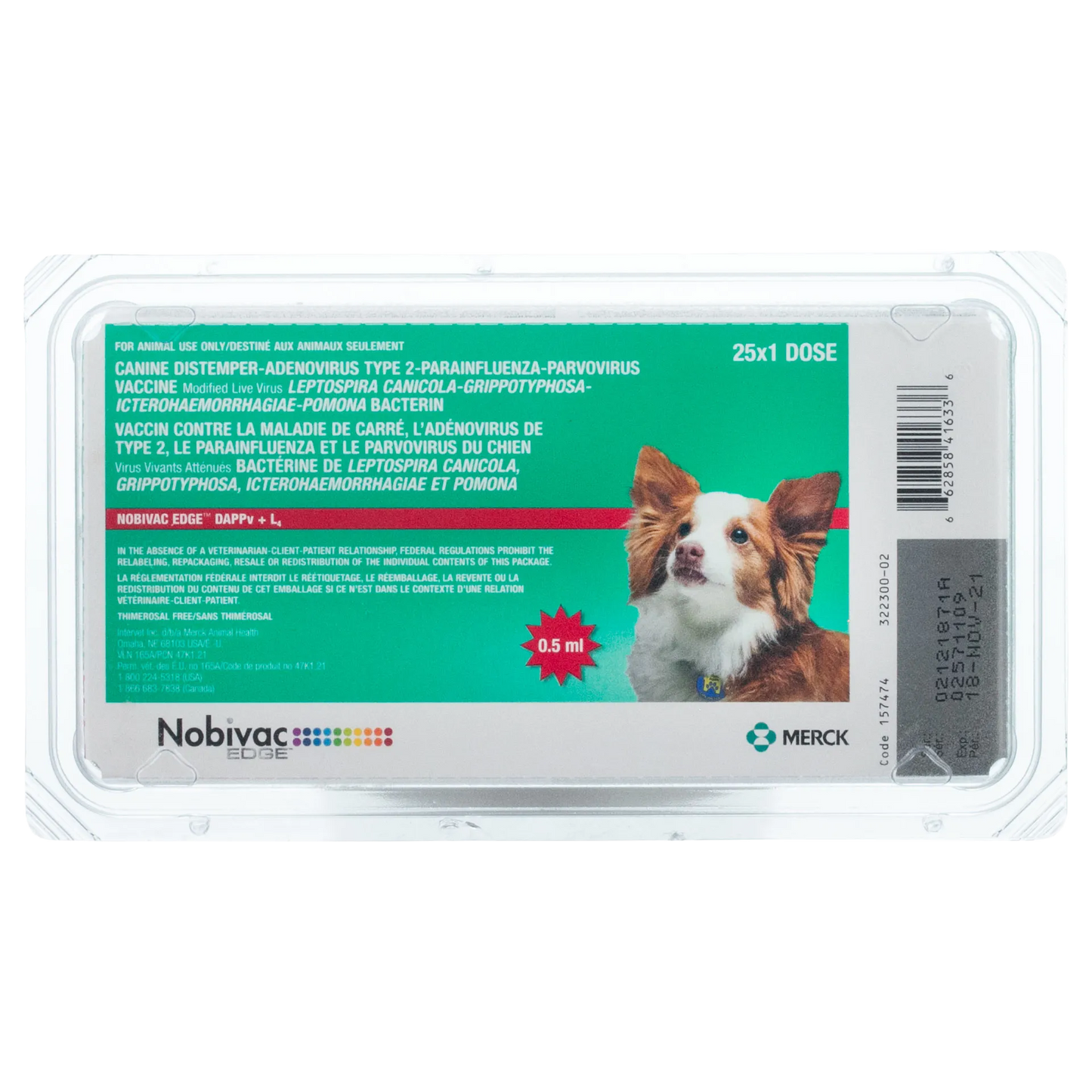 Nobivac® Edge DAPPV+L4,"Green vaccine tray package with dog image"
