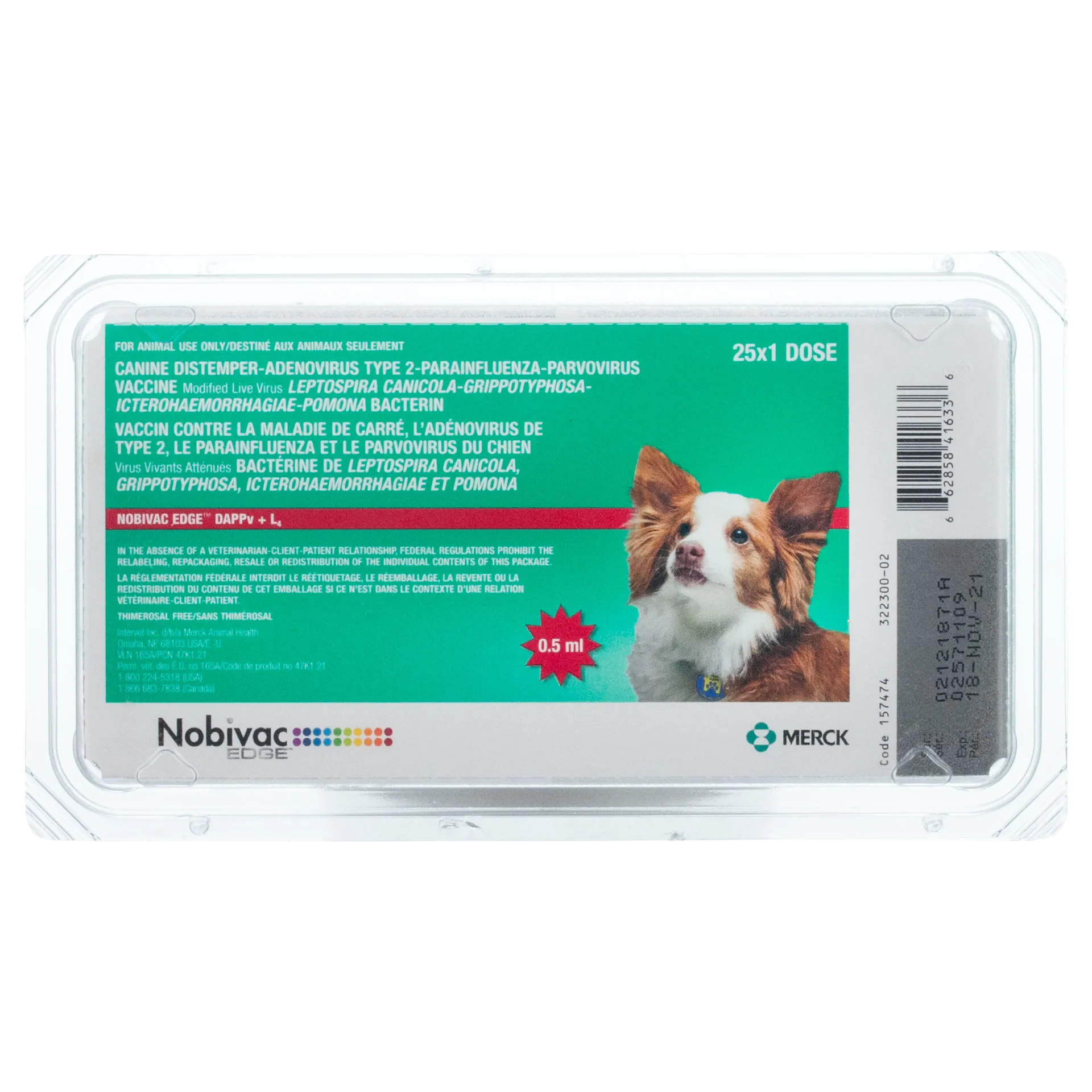 Nobivac® Edge DAPPV+L4,"Green vaccine tray package with dog image"