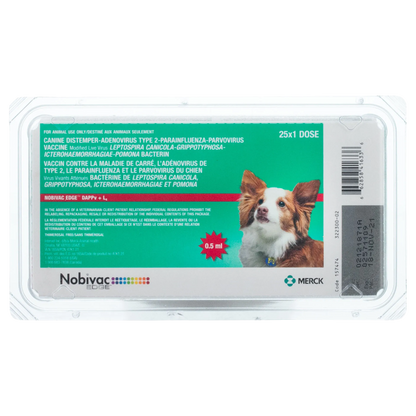 Nobivac® Edge DAPPV+L4,"Green vaccine tray package with dog image"