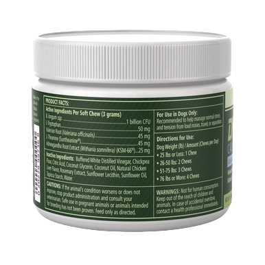 PetAg Dyne Soft Chews Calming Support and Stress Relief,"White plastic jar with ribbed lid and side label"