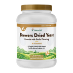 Brewers Dried Yeast Formula with Garlic Flavoring,"White supplement bottle with gold cap and front label"