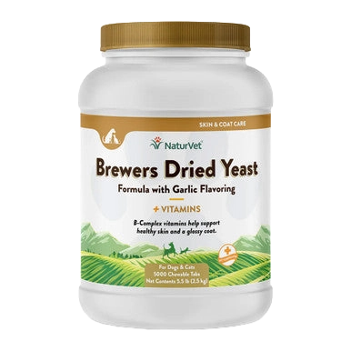 Brewers Dried Yeast Formula with Garlic Flavoring,"White supplement bottle with gold cap and front label"
