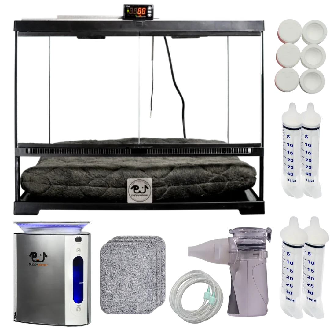 Puppywarmer Bundles,"Warming unit with enclosure, bottles, nebulizer, tubing, pads, and bowls"