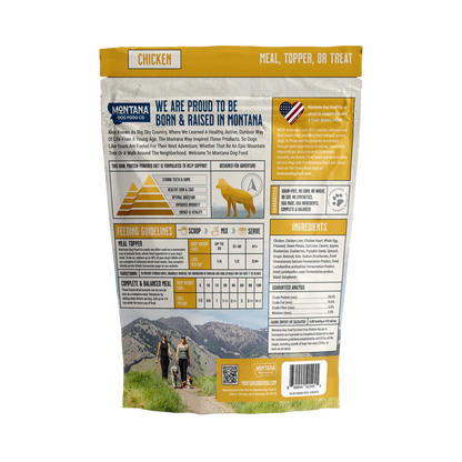 Adventure Fuel: Freeze-Dried Raw Dog Food,"Back of dog food bag with feeding guide and ingredients panel"