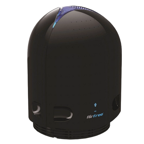 Airfree® Air Purifier,"Black dome-shaped purifier with blue top accent"