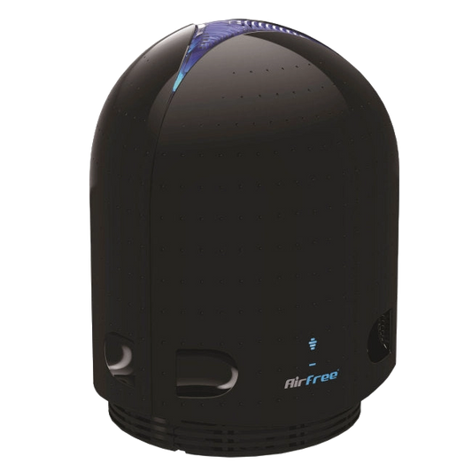 Airfree® Air Purifier,"Black dome-shaped purifier with blue top accent"
