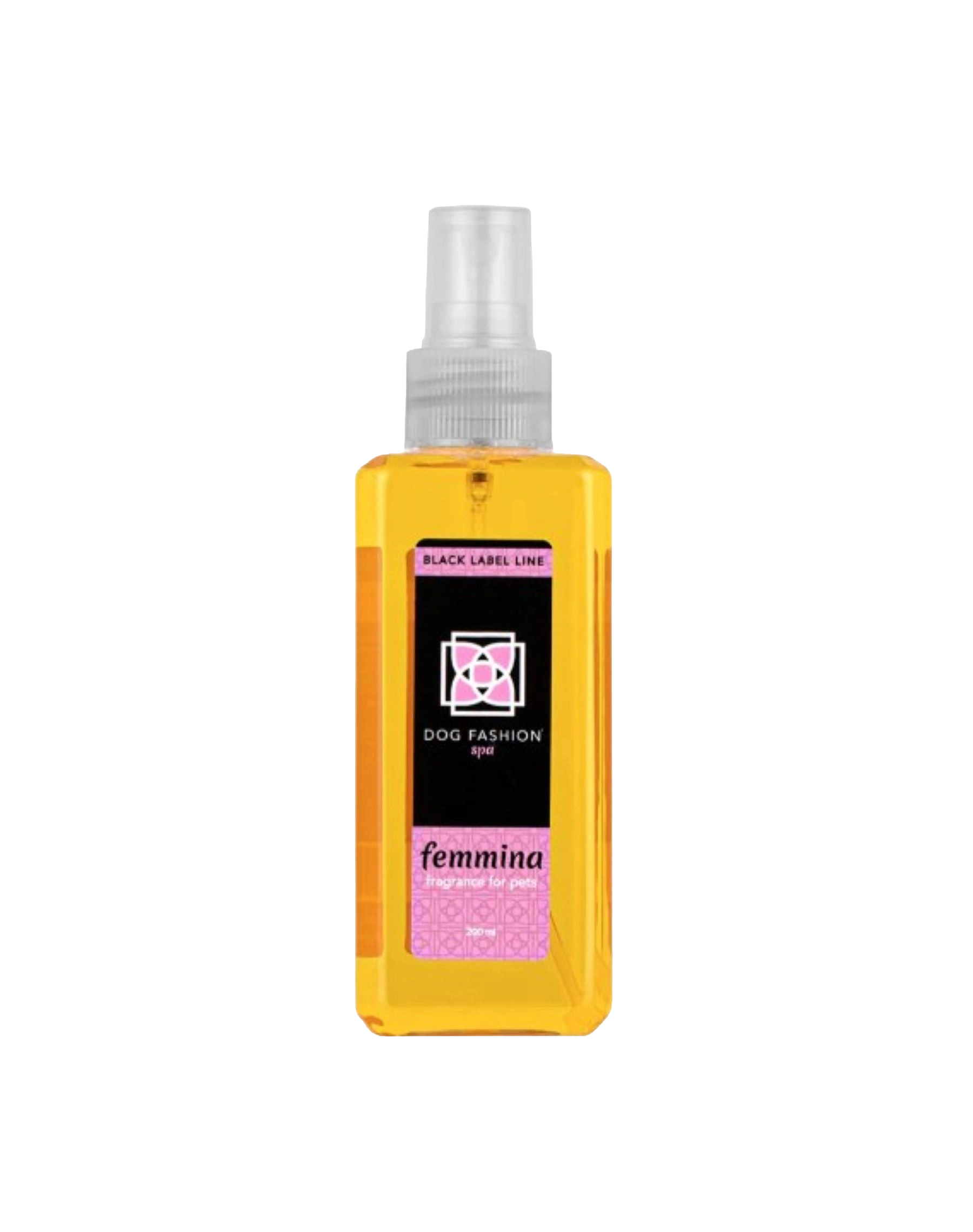 Femmina Fragrance,"Yellow spray bottle with clear cap and black label"
