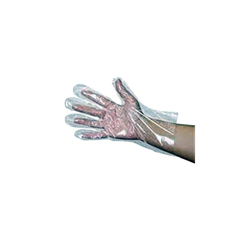 Super Dex Plastic Gloves,"Clear plastic glove worn on an outstretched hand"
