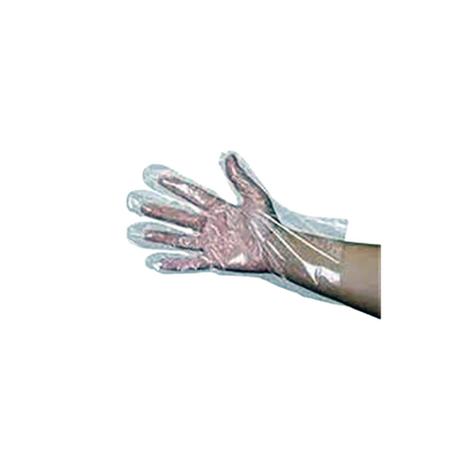 Super Dex Plastic Gloves,"Clear plastic glove worn on an outstretched hand"
