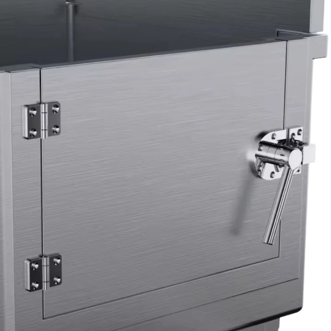 Dog Grooming Electric Tub with Lift-up Door by Waggz,"Brushed metal tub with lift-up door and latch handle"