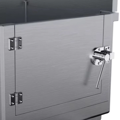 Dog Grooming Electric Tub with Lift-up Door by Waggz,"Brushed metal tub with lift-up door and latch handle"