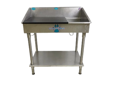 Groomer’s Best Utility Sink - Shallow,"Stainless steel utility sink with backsplash and lower shelf"