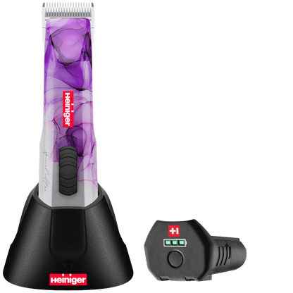 Special Edition Opal Cordless Clipper and Free Blade,"Purple marbled cordless clipper in charging dock with battery pack"