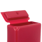 Kane Kennel Feeder,"Red feeder with hinged lid partially open"