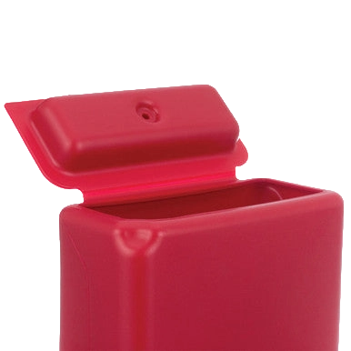 Kane Kennel Feeder,"Red feeder with hinged lid partially open"