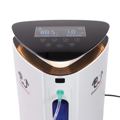 Puppywarmer® Oxygen Concentrator,"Close-up of control panel and front tubing port"